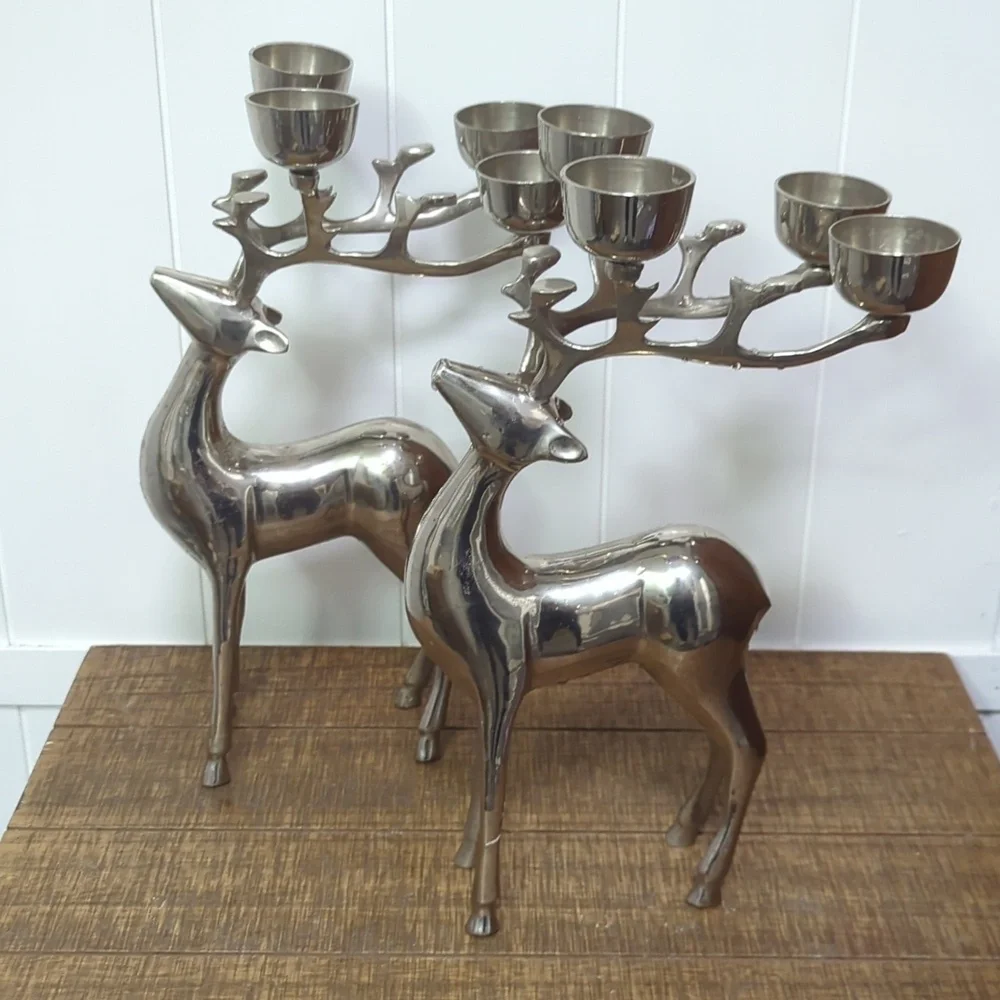Vintage Chrome Reindeer Candelabra Set